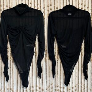 NWOT Black Mesh Sheer Long Sleeve Hi Neck Emo Goth Scene Layering Bodysuit LG